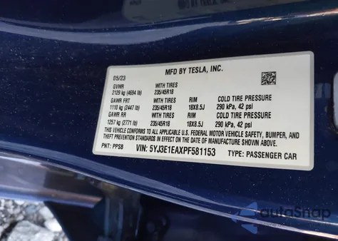 2023 Tesla Model 3 Rear-Wheel Drive from USA, damaged, VIN 5YJ3E1EAXPF581153